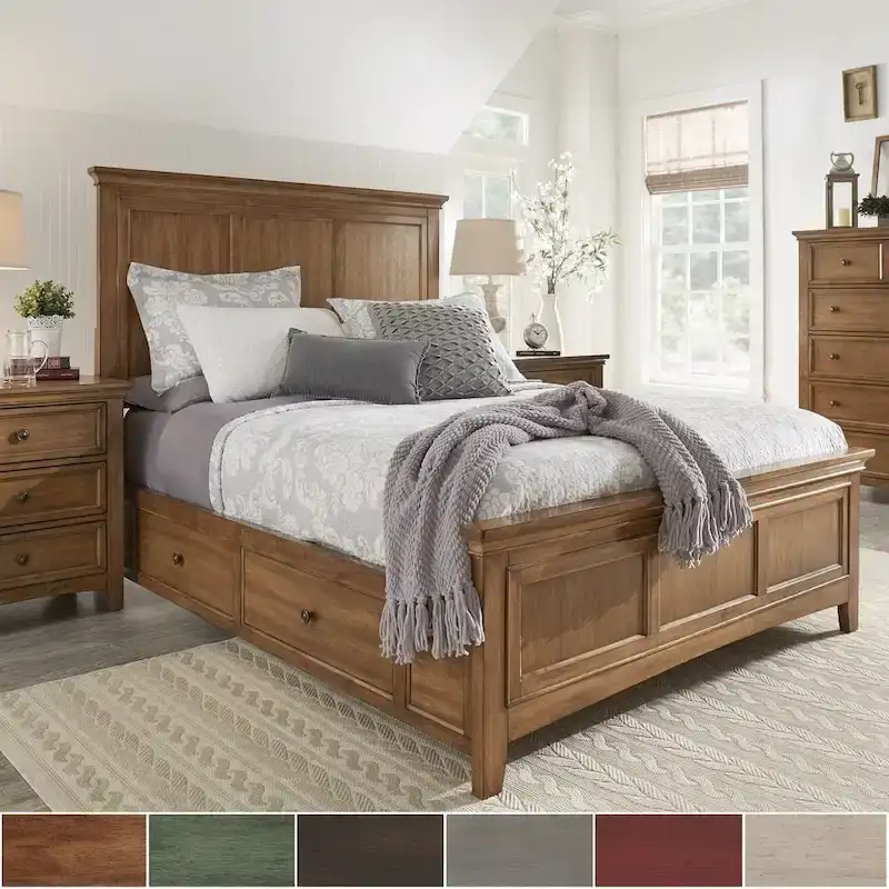 King Size Wood Panel Platform Storage Bed