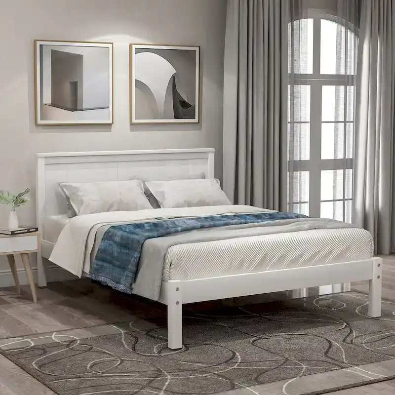 Platform Bed Frame with Headboard, Wood Slat Support, No Box Spring Needed