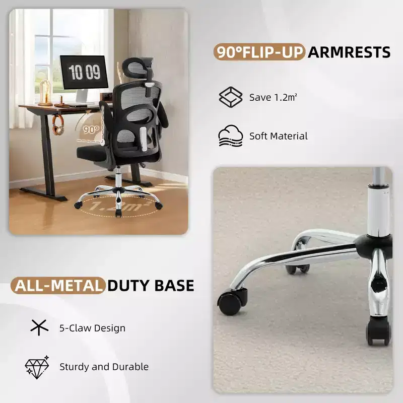 Ergonomic High-Back Mesh Office Chair, Adjustable Headrest, Lumbar Support 360 Swivel Rolling Chair Computer, Gaming Task Chair, for Home or Office