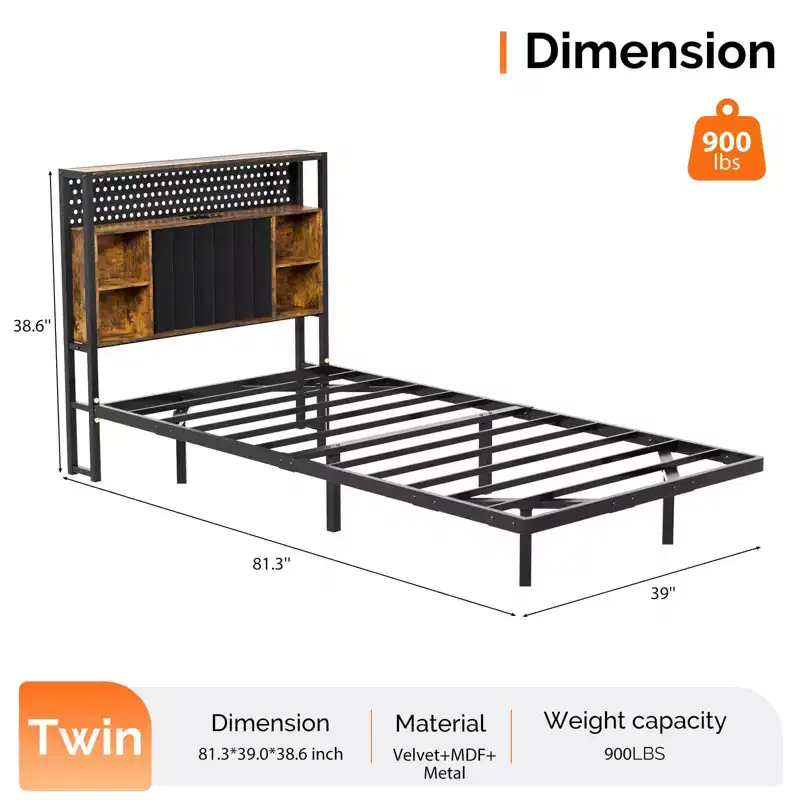 Floating Bed Frame with LED Lights, Charging Station, Hidden Storage & Velvet Headboard, No Box Spring Needed, Easy Assembly