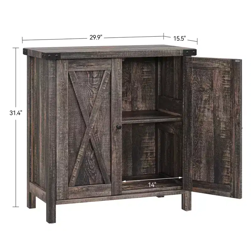 Farmhouse Sideboard with Storage, Kitchen Cabinet with Adjustable Shelves and 2 Barn Doors, Modern Wooden Dining Room Storage Cabinet