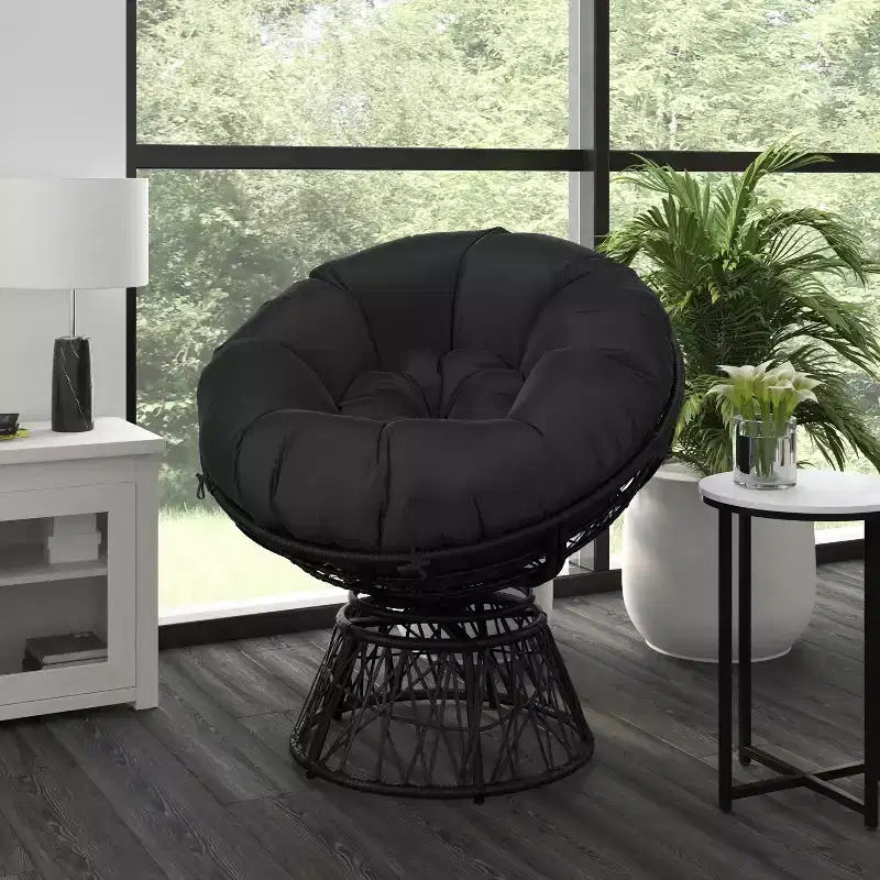 Merrick Lane Papasan Style Woven Wicker Swivel Patio Chair with Removable All-Weather Cushion