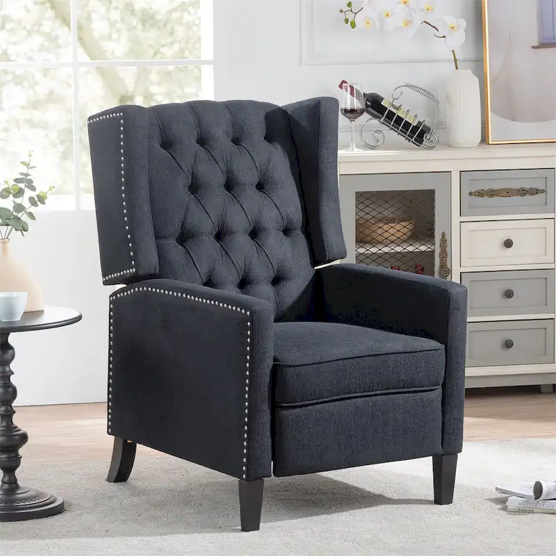 27 Wide Upholstered Manual Recliner, Wing Sofa Chair with Wood Legs