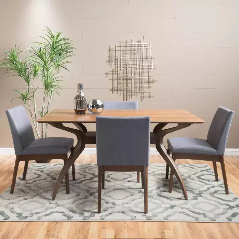 Christopher Knight Home Kwame Mid Century Modern Fabric Upholstered 5 Piece Dining Set