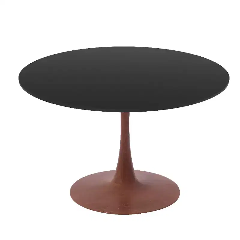 Bristol Round Dining Table MDF Top with Cherry Wood Steel Pedestal Base, Modern Accent Table for Kitchen, Dining Room & Small Spaces