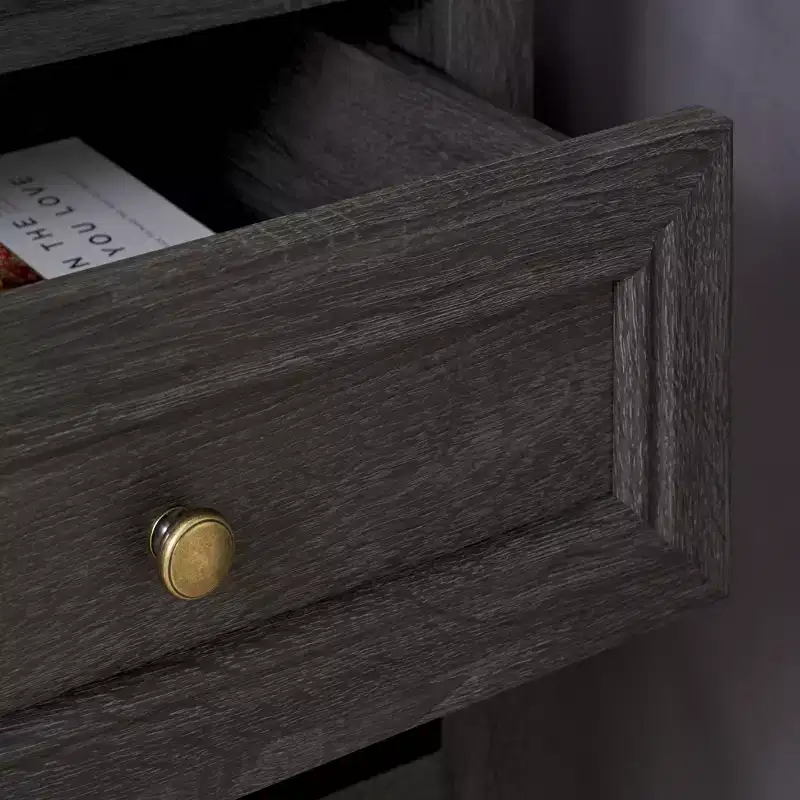 1-Drawer 1-Shelf Nightstand with Gold Pulls, Walnut Finish Bedside Table