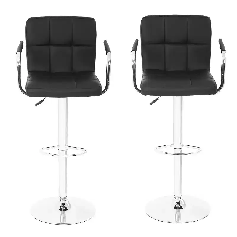 Bar Stools Adjustable Height with Armrests PU Leather Seat & Chrome Base Bar Chairs Pub Stools for Home and Commercial Use