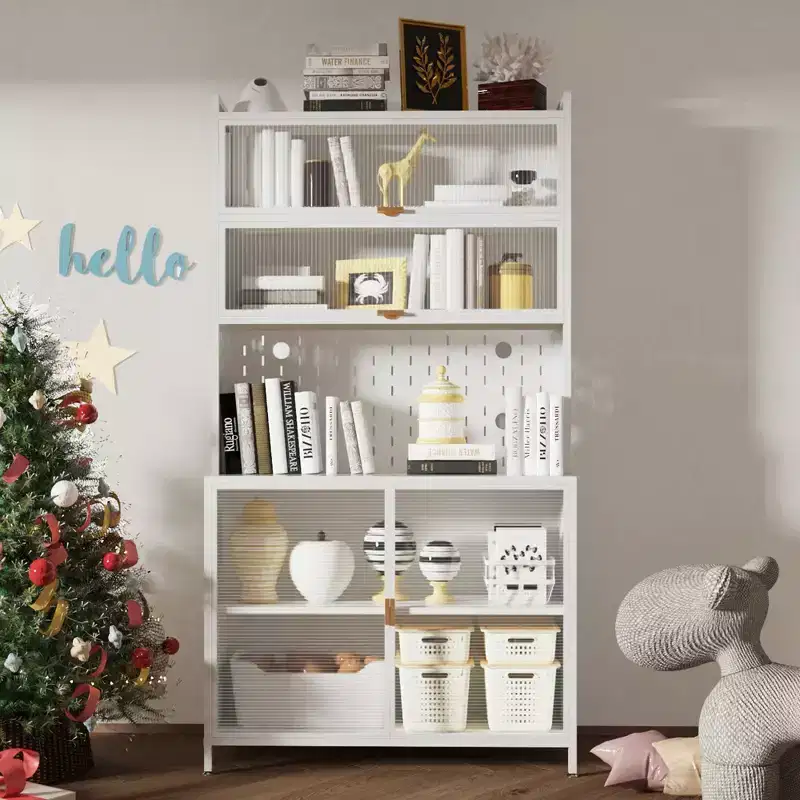 73Tall Kitchen Pantry Cabinet 6 Level Flip Door with Pegboard Metal Pantry Storage Cabinet Anti-Tip Design Hutch for Kitchen Dining Room