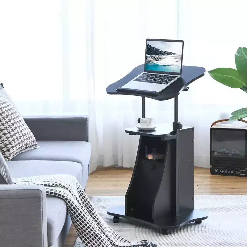 Costway Mobile Podium Stand Office Laptop Cart with Storage Adjustable Height White/Black