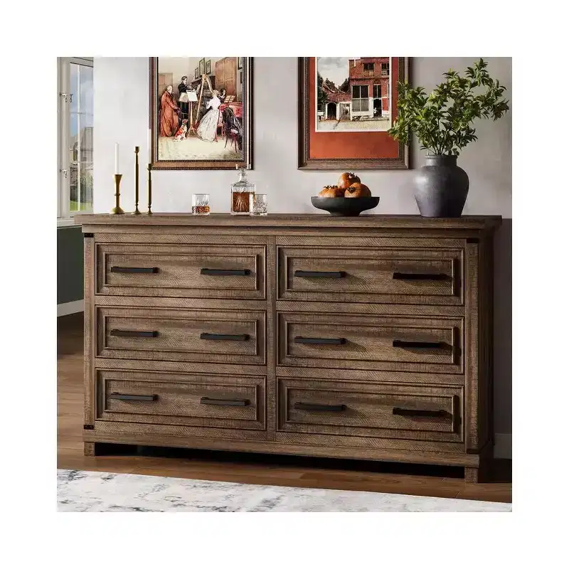 Vintage 55 Chest of Drawers, Dresser Organizers with 6 Drawer and Handle for Living Room, Bedroom, Hallway, Natural Texture Designed