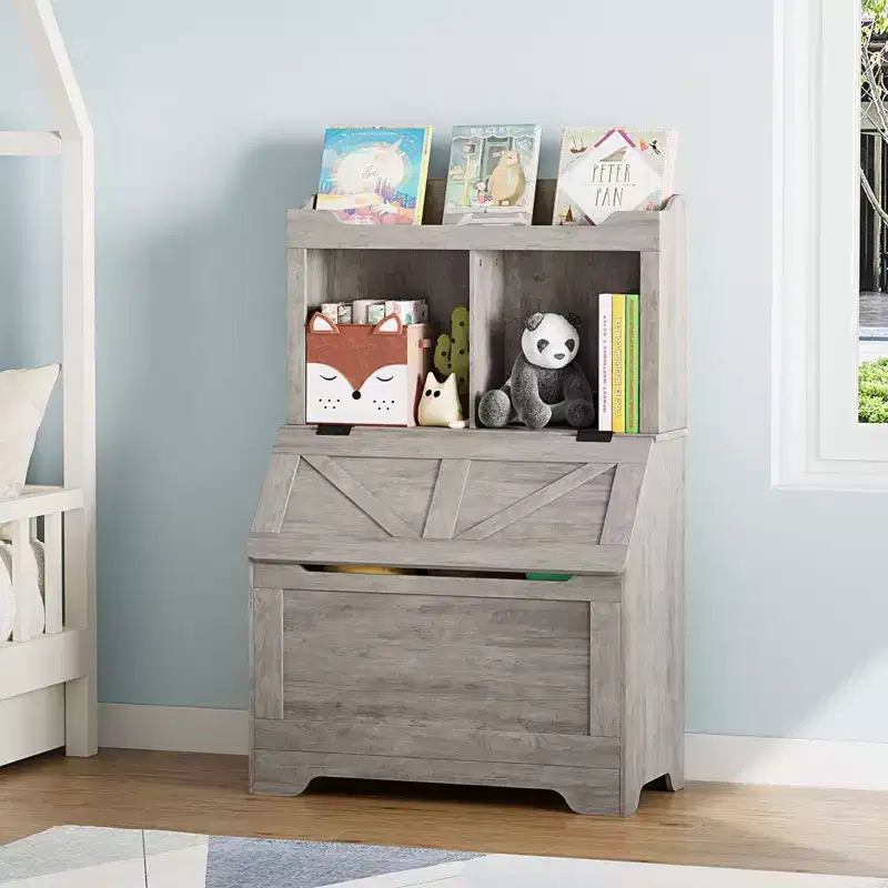 Spacious 3-tier Wooden Kids Bookcase and Toy Storage Organizer with Flip-Top Lid, Versatile Design for Playroom, Bedroom, Nursery, and Kindergarten