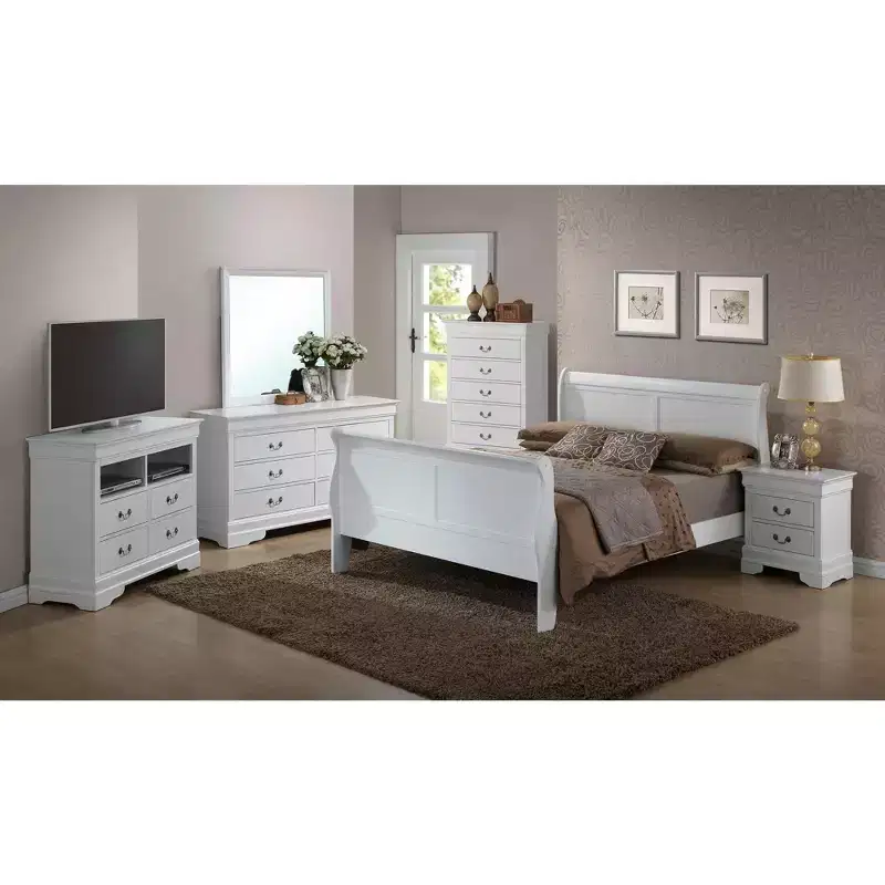 Passion Furniture Louis Philippe Full Sleigh Bed with High Footboard