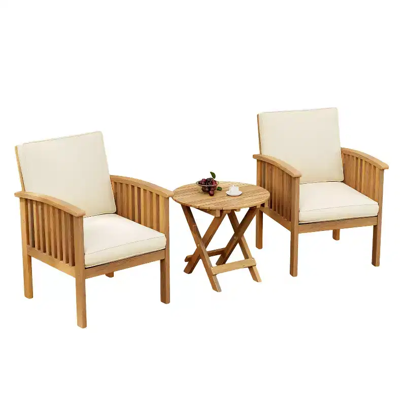 Christopher Knight Home Atlas 3 Piece Patio Acacia Wood Seating Set with Foldable Accent Table