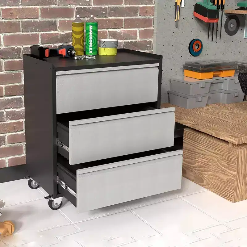 Mobile Tool Storage Cabinet with 3 Drawers, Heavy Duty Rolling Tool Cart for Garage and Workshop