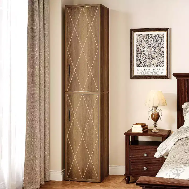 Lantine 75.39 Wood Storage Cabinet with 6 Shelves, Narrow Modern Cabinet with 2 Doors for Living Room, Kitchen, Bathroom