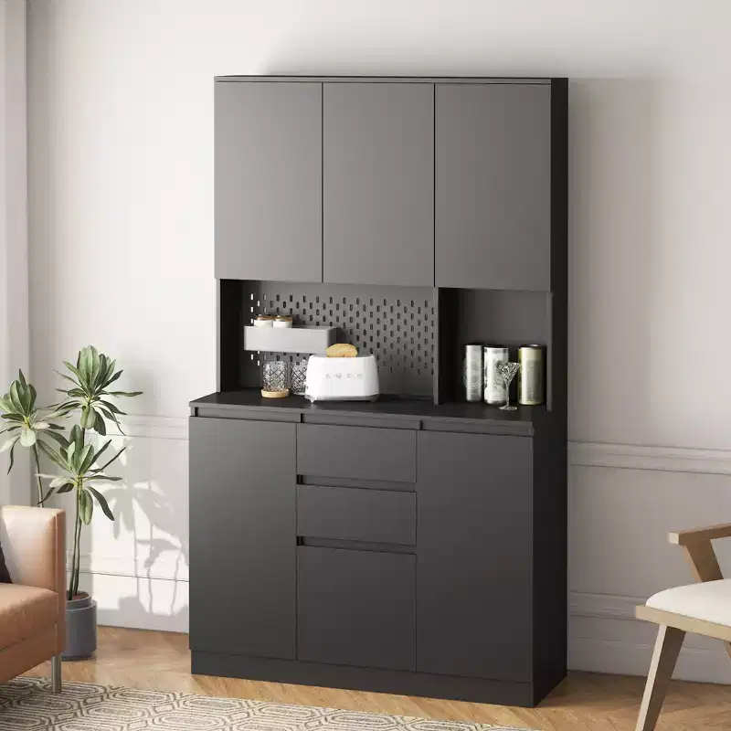GDFStudio Reginald Modern 74 Freestanding Kitchen Tall Cabinet with 6 Doors and 2 Drawers