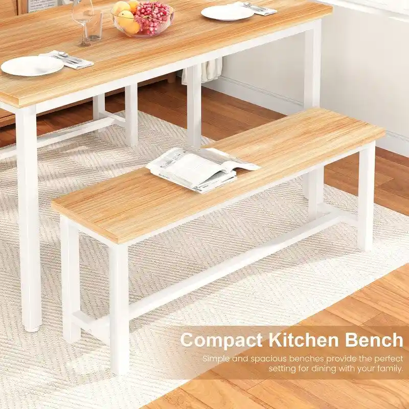 Grondin Industrail Style Dining Bench 2 Pieces Set, Wooden & Steel Dining Benches Set of 2, Durable and Stable Entryway Benches