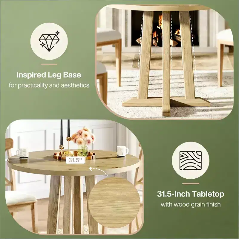 GDFStudio Ashton Modern 31.5 Round Wood Dining Table