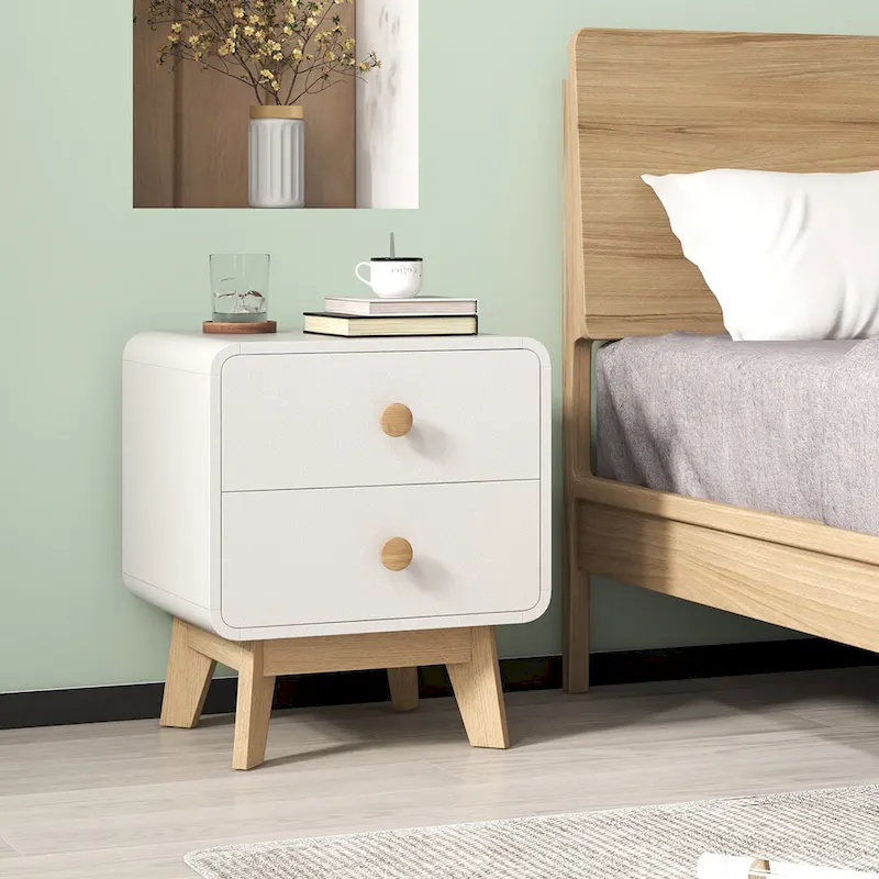 Costway 1/2 PCS Nightstand Mid Century Modern Bedside Table with 2