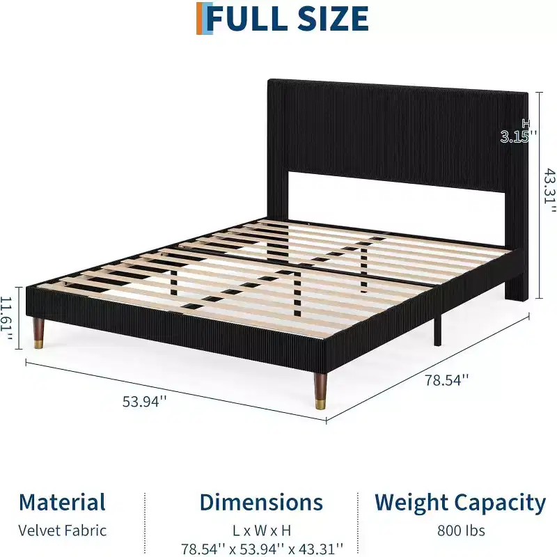 Soft Corduroy Fabric Platform Bed Frame with Upholstered Headboard – Queen Size