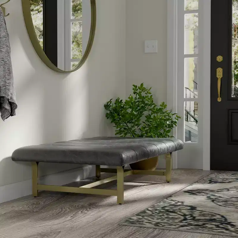 eLuxury Studio A Upholstered Vegan Leather Coffee Table with Metal Base