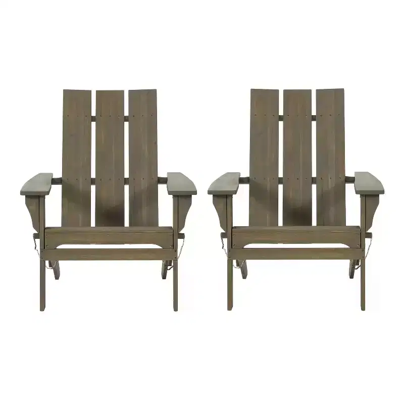 GDFStudio Gurekam Outdoor Acacia Wood Folding High Back Adirondack Chair (Set of 2)