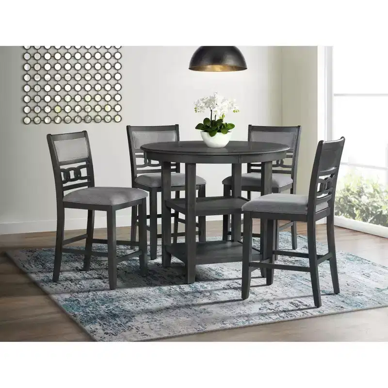 5pc Taylor Counter Height Dining Set with Shelf & Faux Leather Chairs - Picket House Furnishings
