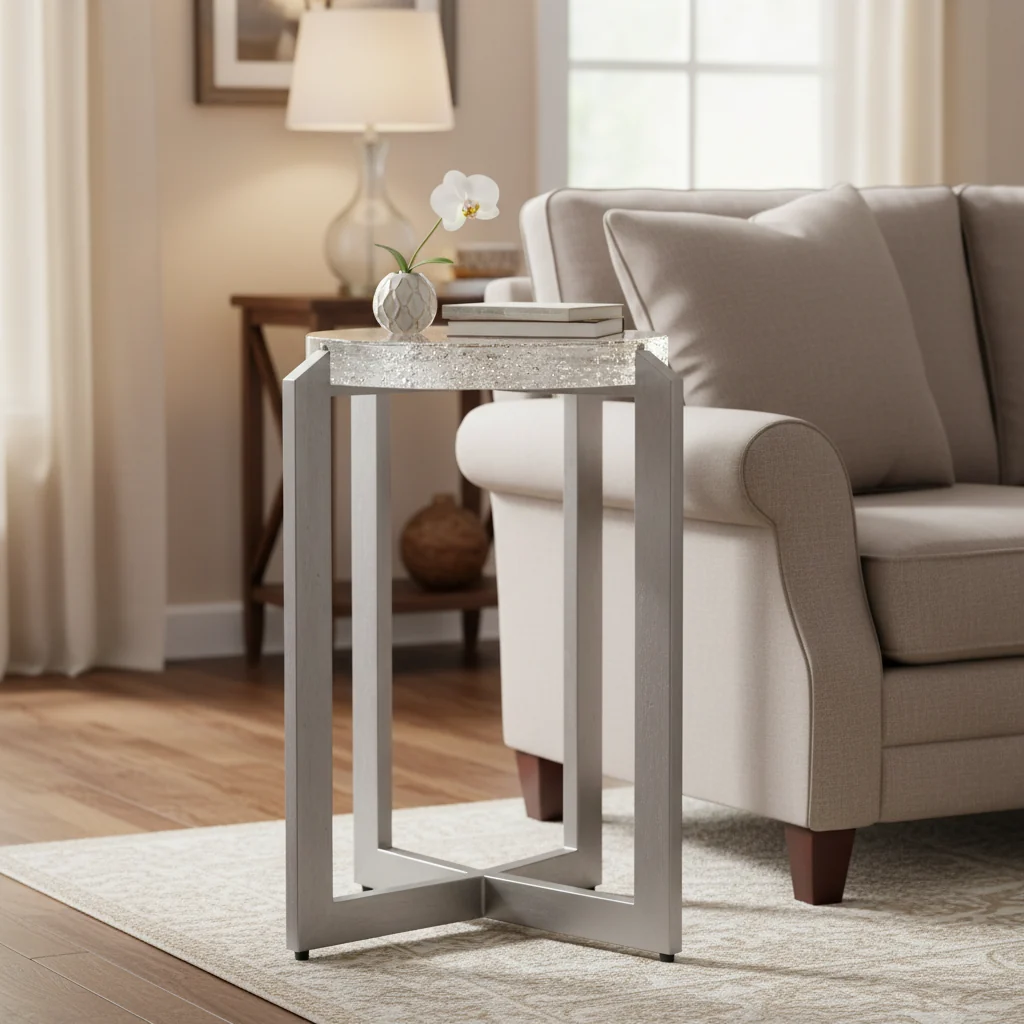 Glass and Metal Round Bubble Accent Table
