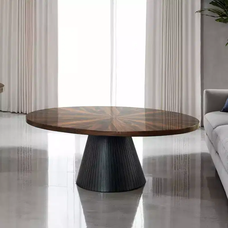 GDFStudio Xavier Contemporary Oval Wooden Coffee Table with Drum Base