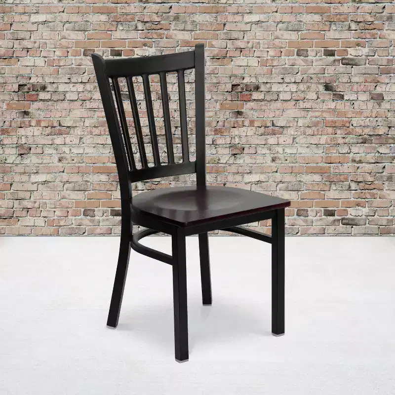 Black Metal Frame Vertical Back Dining Chair – Vinyl or Wood Seat, Seats 1
