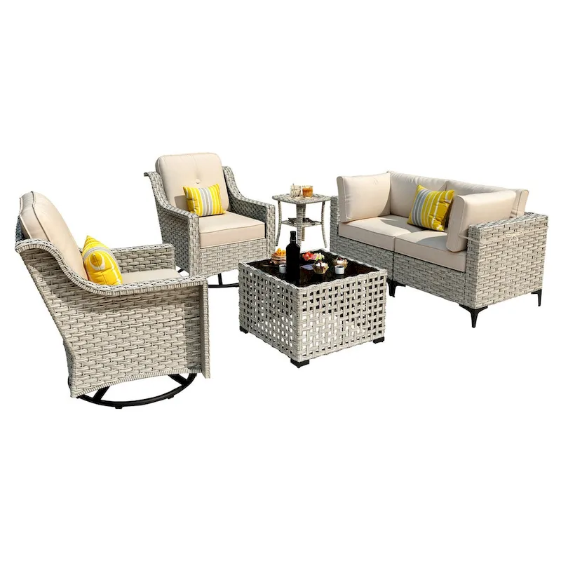 XIZZI 6-piece Patio Furniture Wicker Conversation Set with Swivel Chair