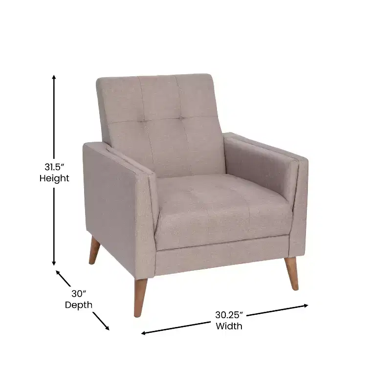 Flash Furniture Conrad Mid-Century Modern Commercial Grade Armchair with Tufted Faux Linen Upholstery & Solid Wood Legs