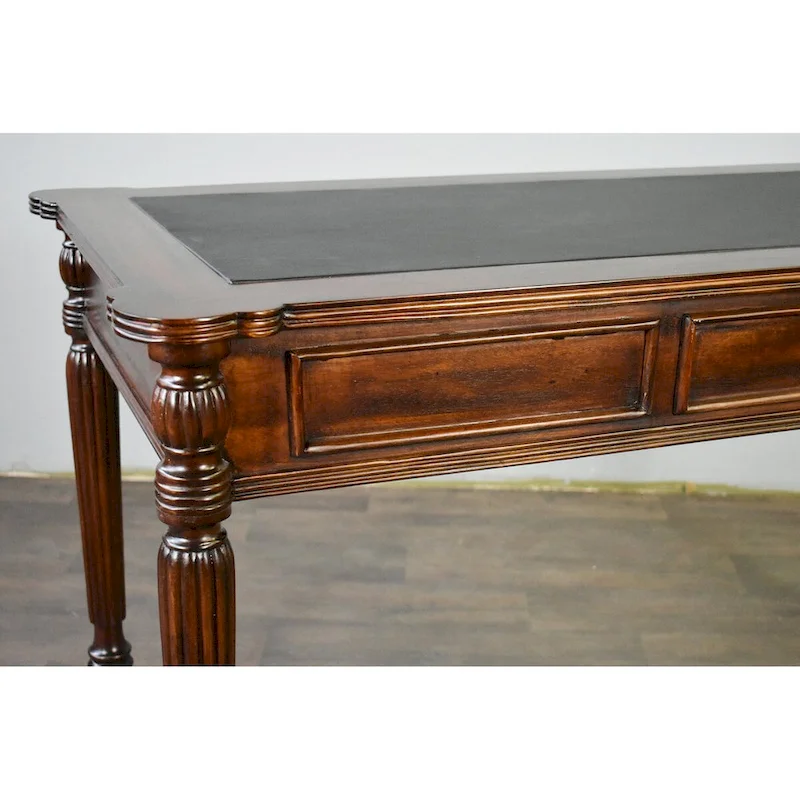 Dark Brown / Light Brown Victorian-Style Solid Mahogany Desk with Black Leather Top and 3 Drawers – Single Unit