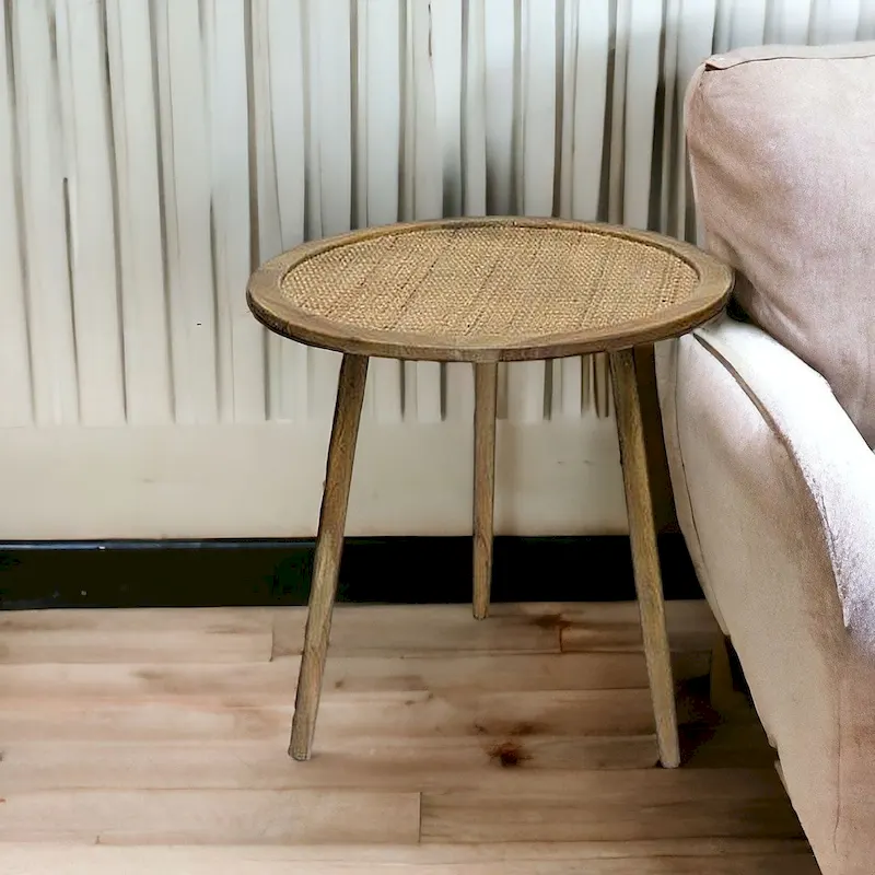 Set of 3 Brown Round End Tables, Manufactured Wood, 24