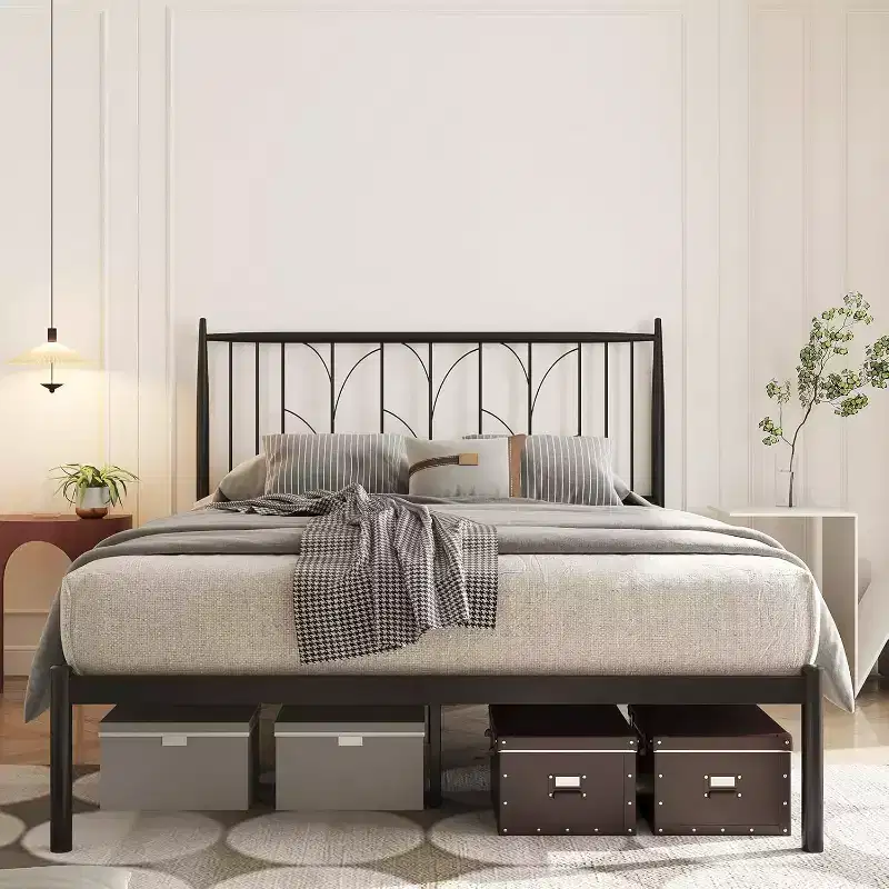 Metal Platform Bed Frame with Headboard, No Box Spring Needed, Mattress Foundation with Under Bed Storage