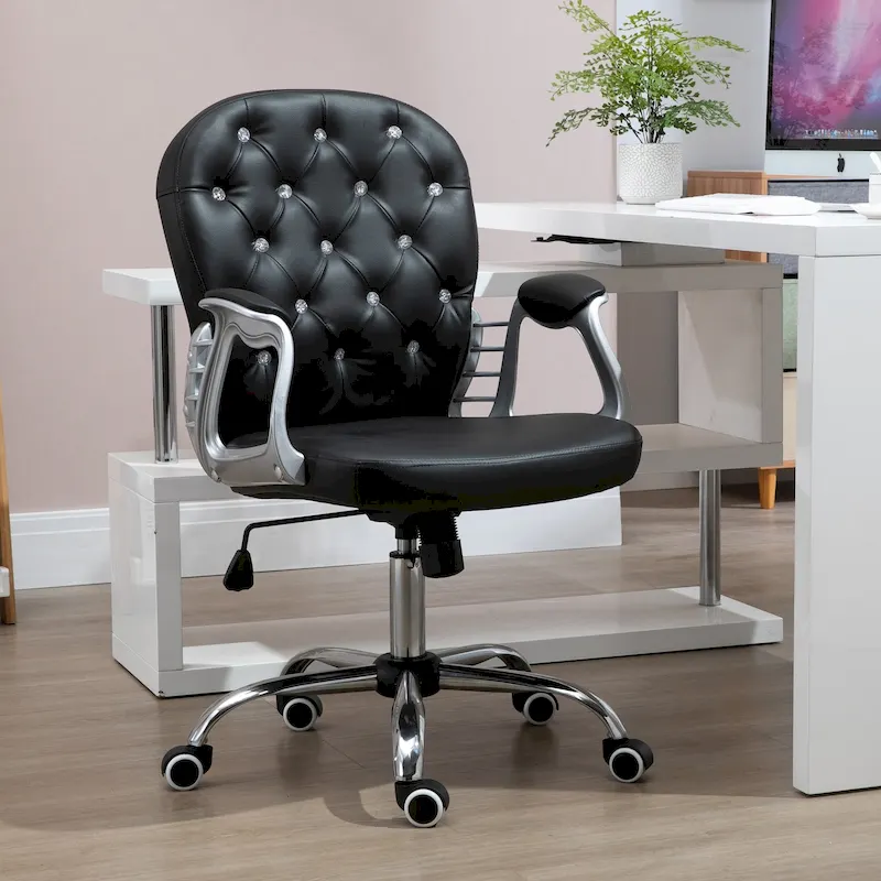 Vinsetto Faux Leather Office Chair Tufted Backrest Swivel Rolling Wheels Task Chair with Height Adjustable Armrests
