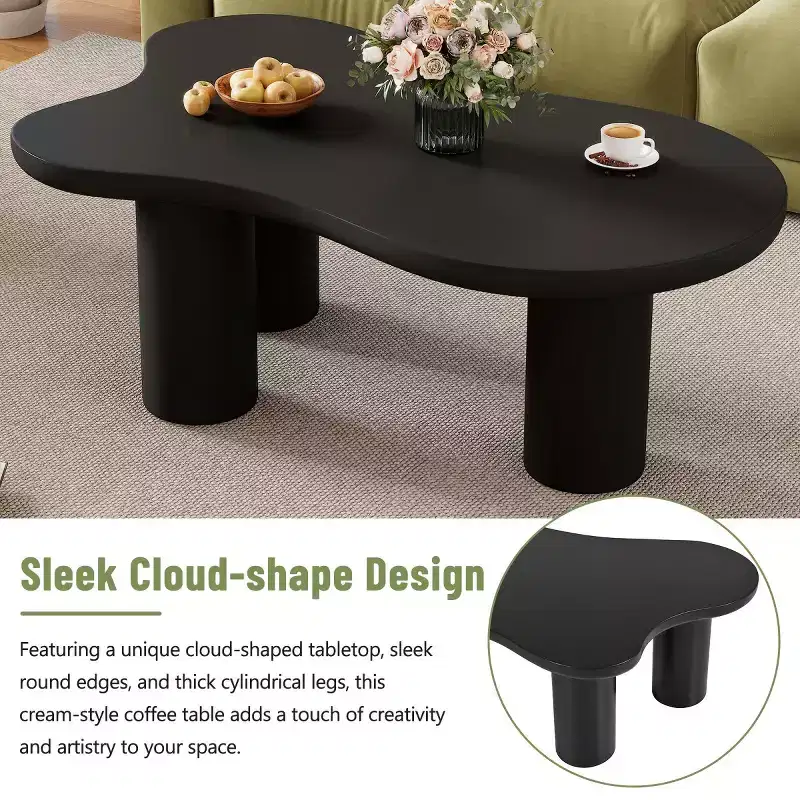 37W Cloud Shaped Coffee Table With 3 Legs, Coffee Table Unique, Irregular Abstract Coffee Table, Coffee Table For Living Room