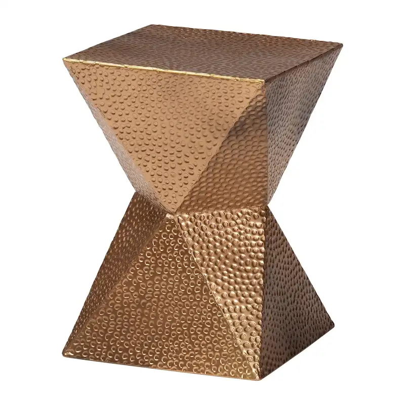 Pacey Textured Metal Accent Table - Geometric Gold Side Table with Hourglass Silhouette for Indoor or Semi-Outdoor Use