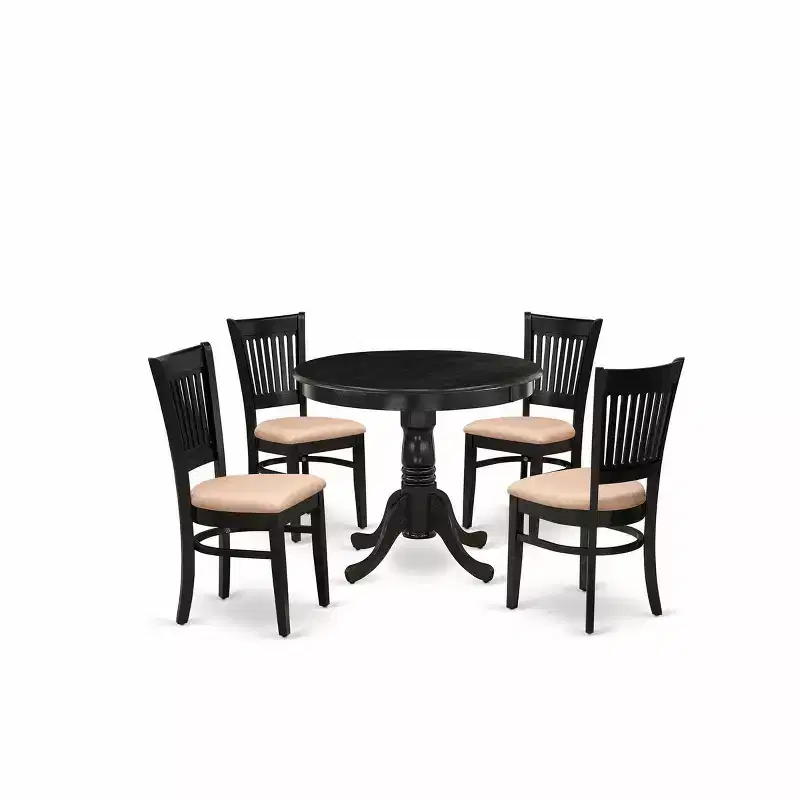 HomeStock Round Dining Table Set Linen Chairs Kitchen Table