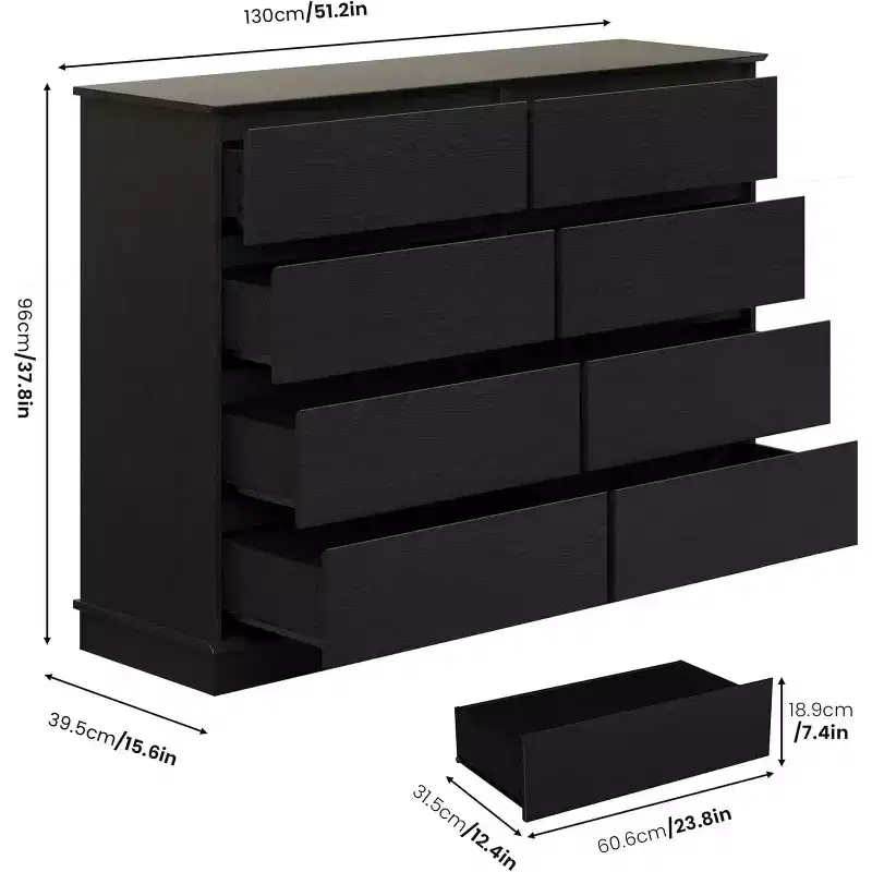 8 Drawer Dressers for Bedroom, Chest of Drawers with Deep Drawers, Large Double Dresser for Closet with Wide Top