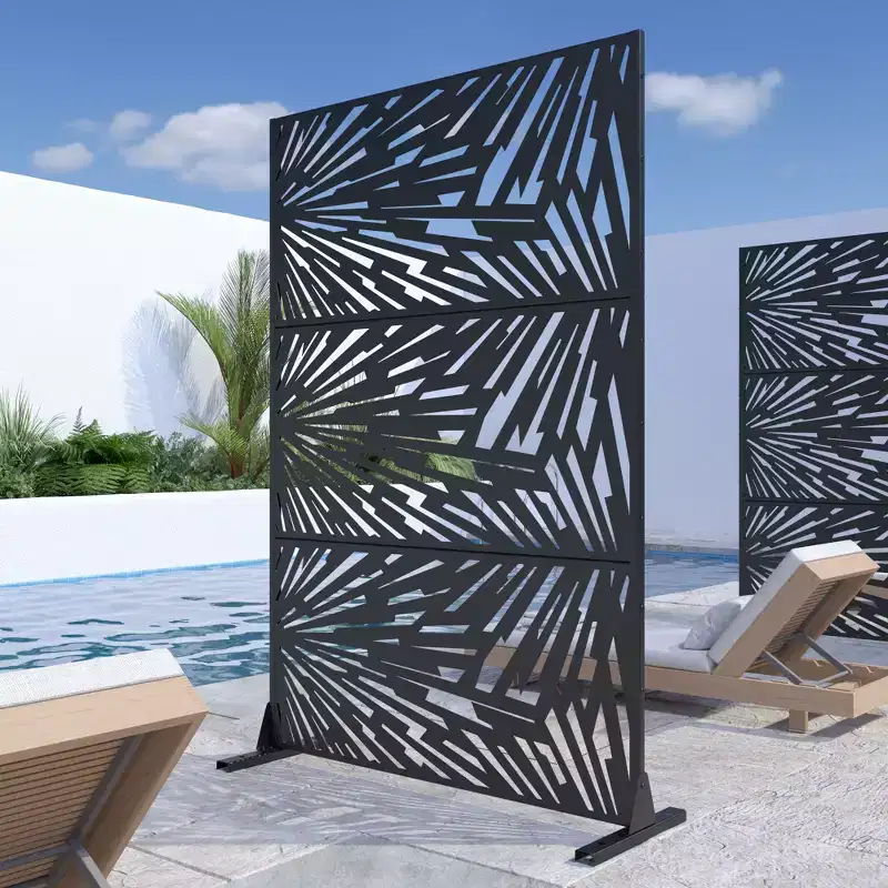 Lightning Bolt Design Black Galvanized Metal Screen | 183H x 120W x 4D cm