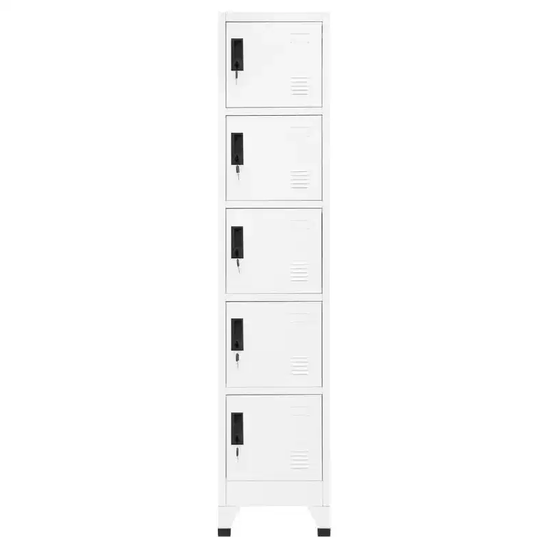 White Steel Locker Cabinet Ample Storage Space, Air Vents, Lockable Doors, Name Tag Holders, Easy Assembly