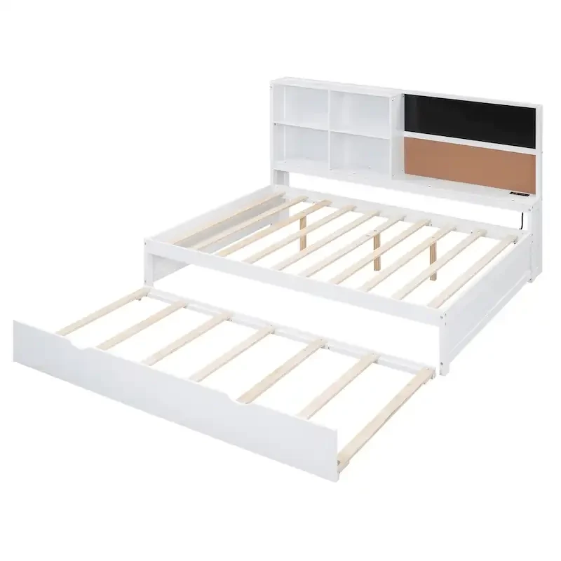 Full Pine Daybed with Blackboard, USB & Trundle