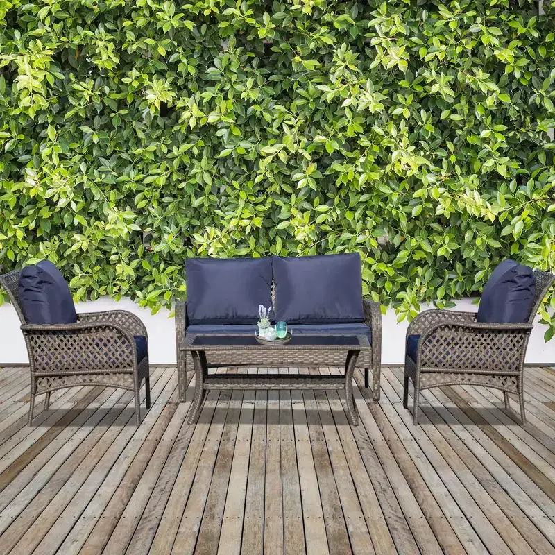 Outsunny 4-Piece Outdoor Wicker Sofa Set, Outdoor PE Rattan Conversation Furniture with 4 Chairs & Table, Water-Fighting Material