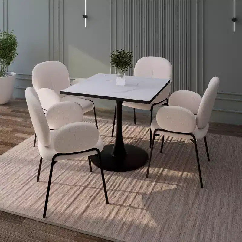 LeisureMod Bristol Square Dining Table with MDF Top and Black Steel Pedestal Base for Modern Kitchen and Dining Room