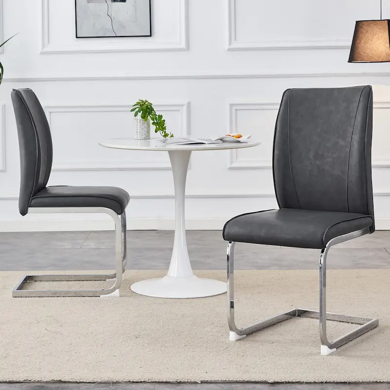 Modern Set of 2 Dining Chairs with PU Backrest High-Density Foam Seat Arched Metal Legs, for Dining Room Living Room Bedroom