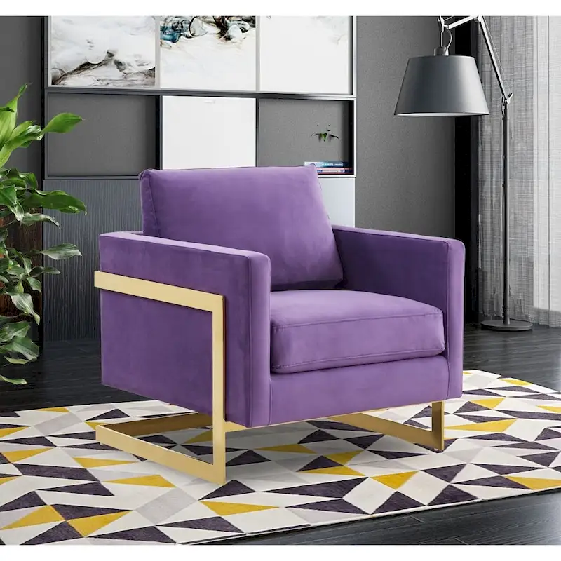 LeisureMod Lincoln Mid-Century Velvet Accent Arm Chair With Gold Frame - 34