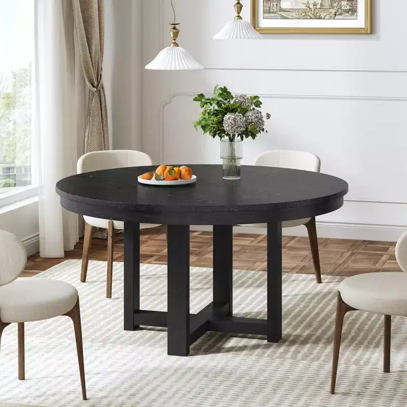 45 Inch Round Black Dining Table, Suitable For Multiple People Dining At The Same Time, Suitable For Both Dining And Living Rooms