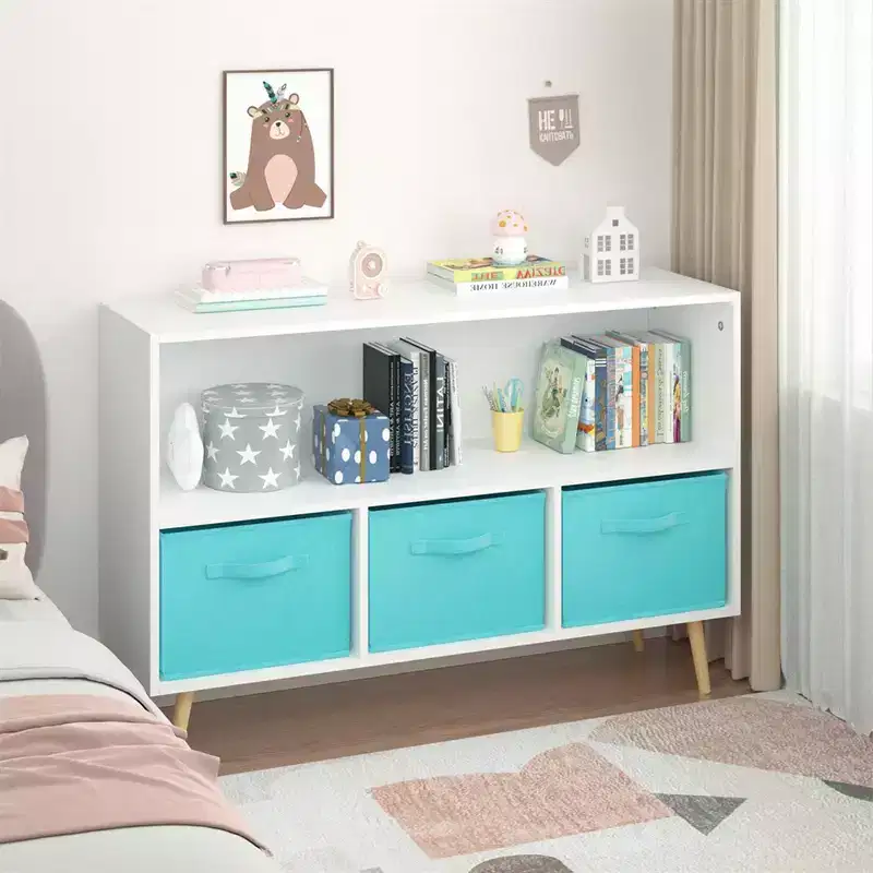Children's Bookshelf 4-Cubby Toy Storage Organizer with Fabric Drawers