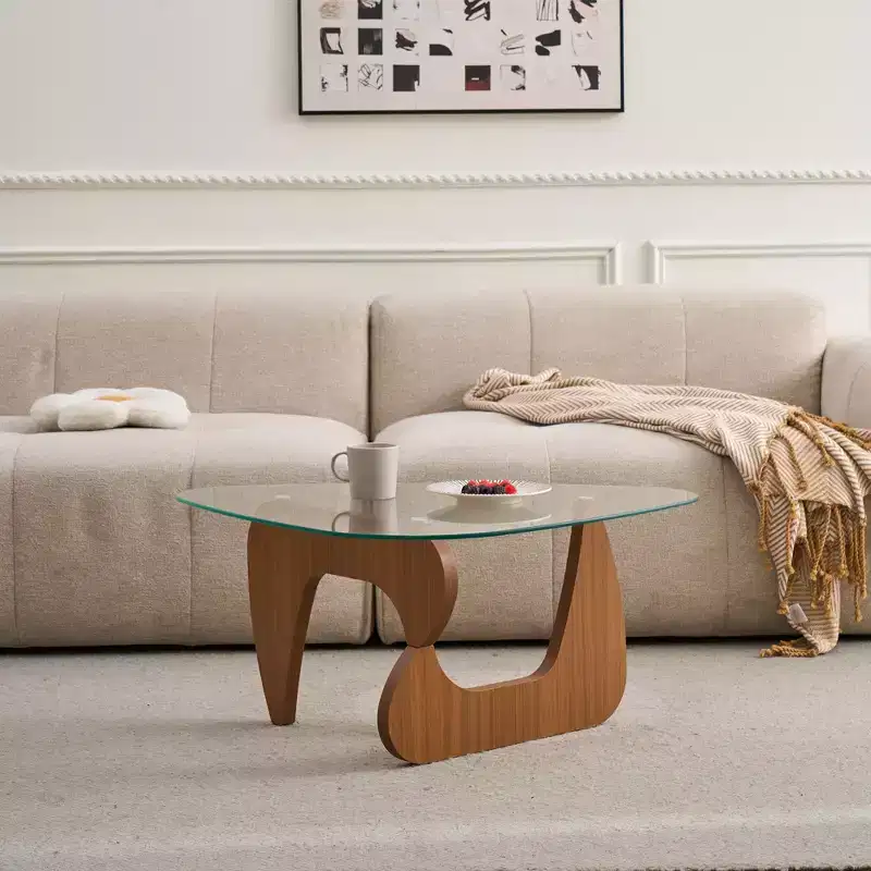 Mid-Century Modern Farmhouse Coffee Table, Brown Wood Center Table for Living Room